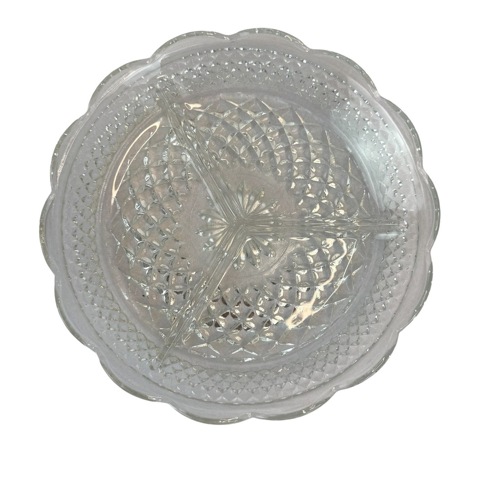 Heritage House Kromex Relish Server 3-Section Clear Glass Chrome Tray